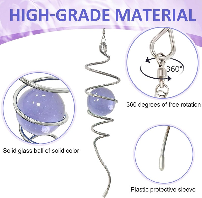 Eiryhope Gazing Ball Spiral Tail, Wind Spinner Stabilizer with Purple Glass Orb | 13-Inch Sun Catcher Rainbow Maker, Mesmerizing Rotating Art for Outdoor Garden Yard | Unique Hanging Decor & Gift - Image 5